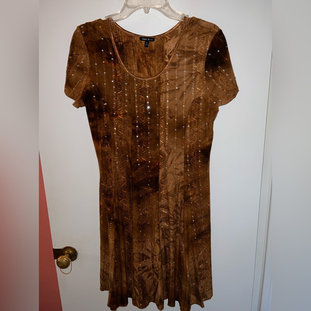 NWOT Sami & Jo Women's tie dye Stretchy Sparkly Dress brown XL